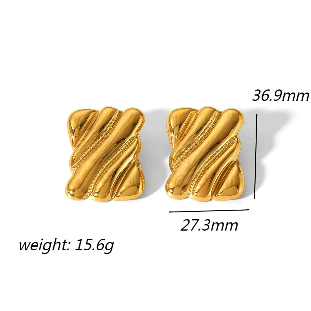 1 par de aretes de botón rectangulares de acero inoxidable chapados en oro de 18 quilates para mujer, estilo clásico y sencillo h5 Imagen2